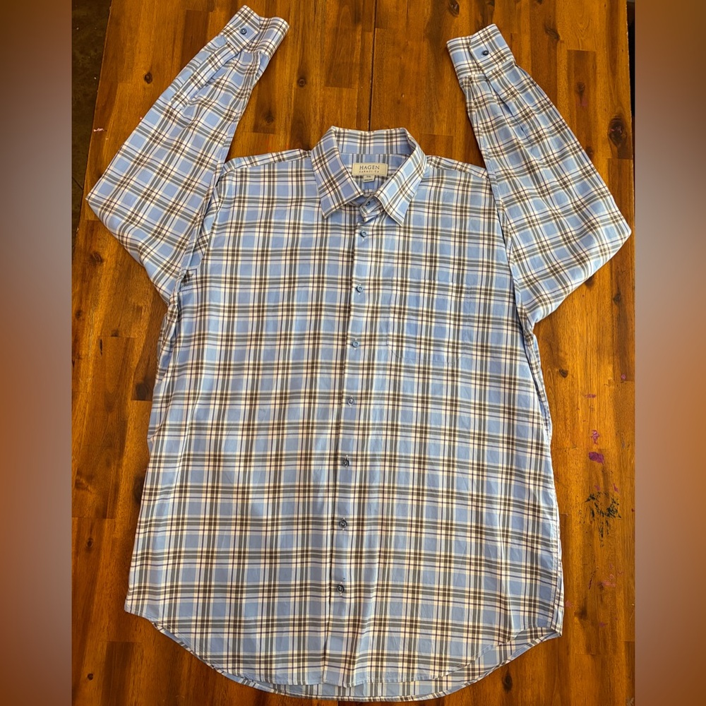 Men's Blue Plaid Shirt Hagen long sleeve button down